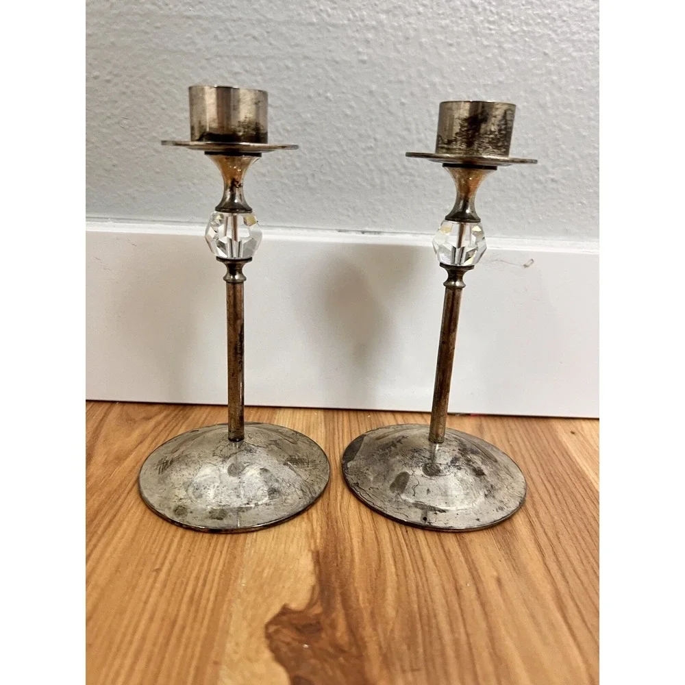 Vintage Pair of‎ Brass (?) Candle Stick Holders 6